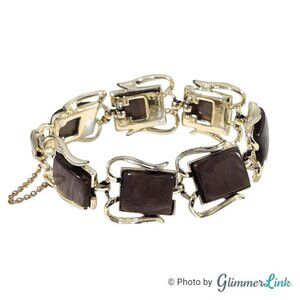 Vintage Coro Brown Lucite Thermoset Ornate Silver Tone Bracelet